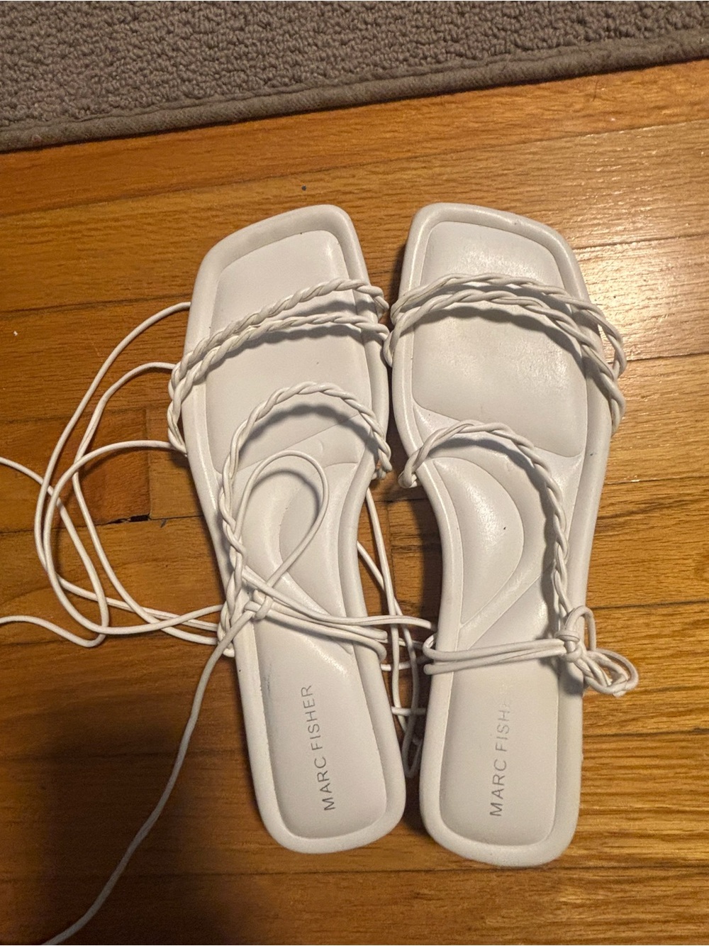 Marc Fisher White Braided Lace-Up Square Toe Sandals